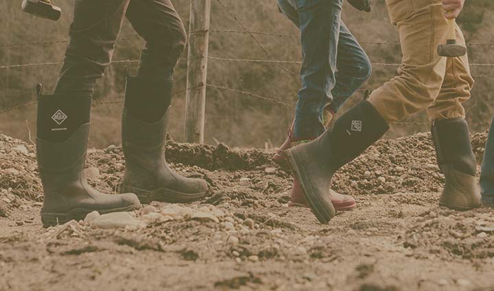 Group of people walking to work in Muck Work Boots