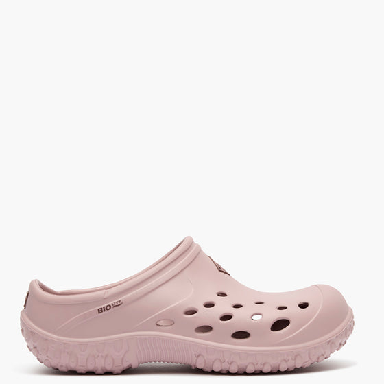 Pink clog shoe on a white background