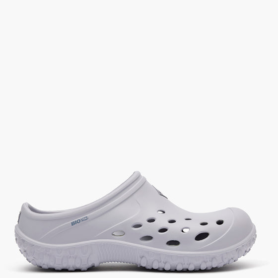 White clog shoe on a white background