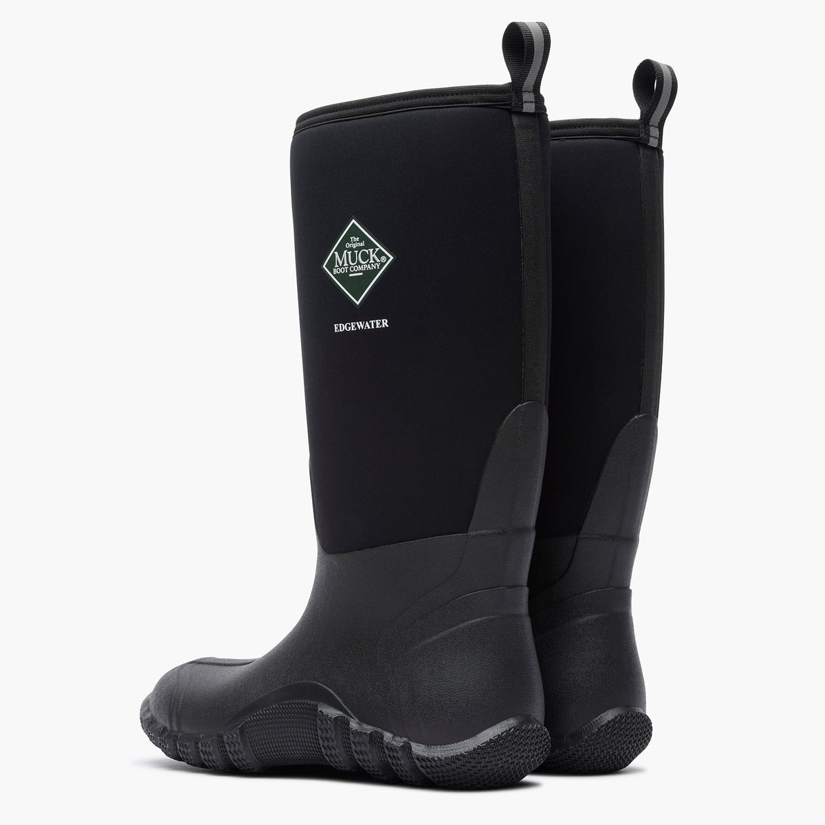 SKU: EWH000T — Edgewater Original Men's 15" Field Boot (Backside view of Black field boot on a grey background)