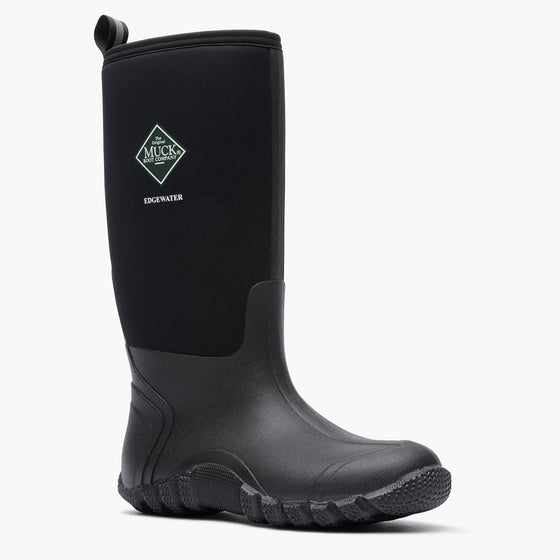 SKU: EWH000T — Edgewater Original Men's 15" Field Boot (3/4 angle view of Black field boot on a grey background)