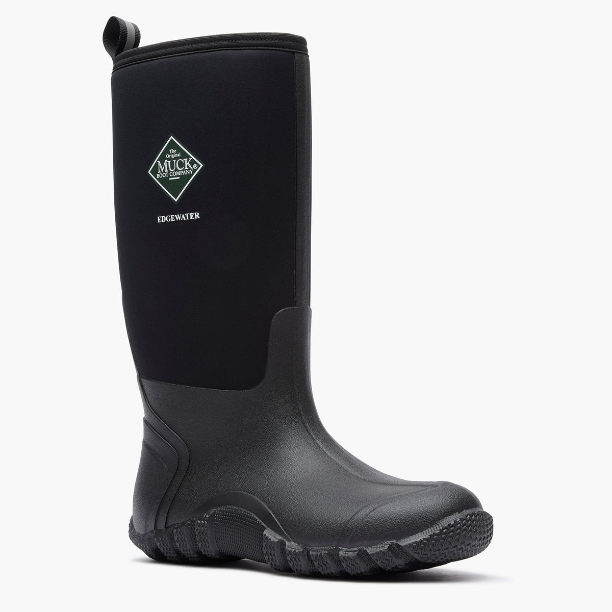 SKU: EWH000T — Edgewater Original Men's 15" Field Boot (3/4 angle view of Black field boot on a grey background)