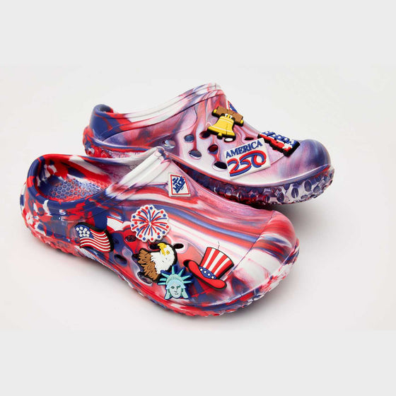 Women's Muckster Lite Liberty American Swirl BioLite Outdoor Slip Resistant Clog America Patriotic with Tokens