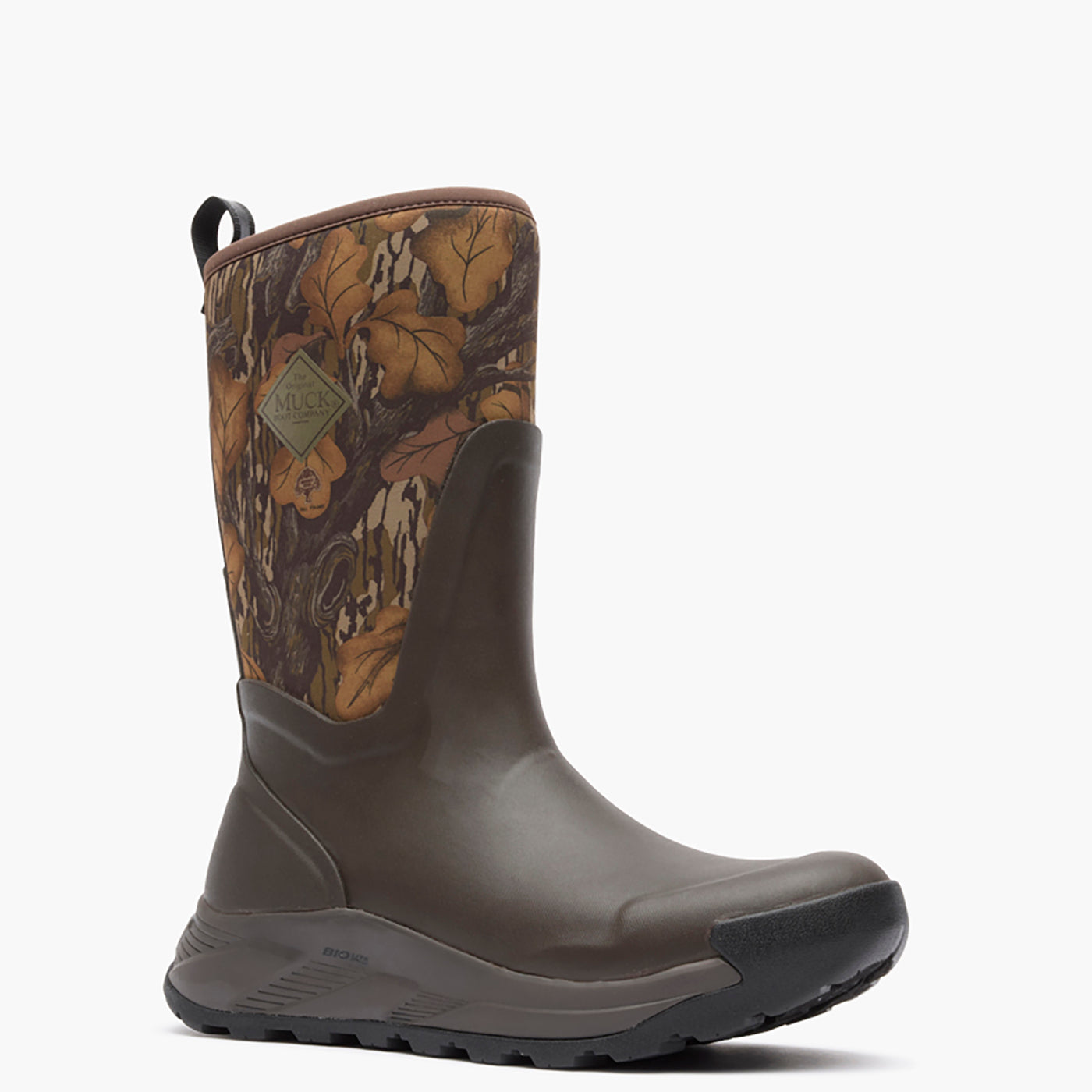 Camouflage-patterned boot on a white background