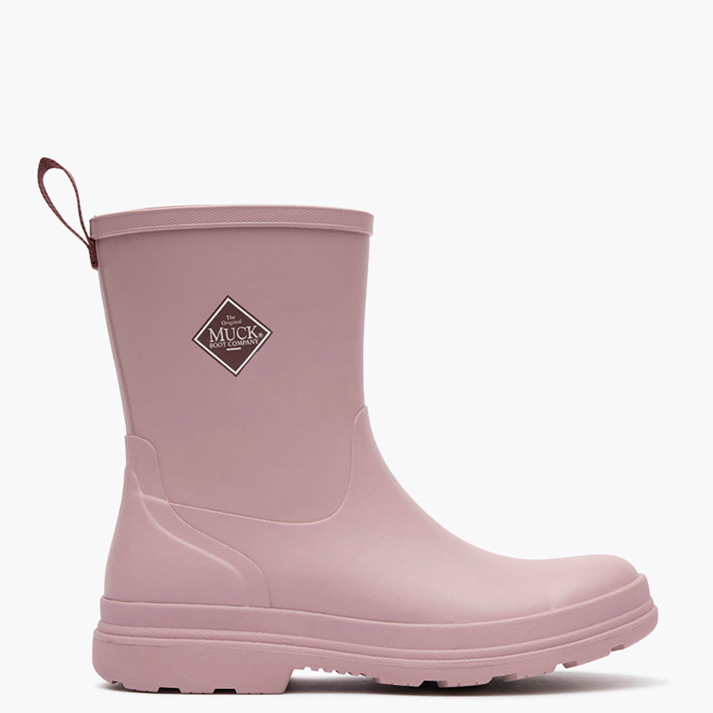 Pink rain boot with Muck Boot logo on a white background