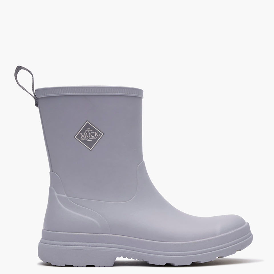 Gray rubber boot with Muck Boot Company logo on a white background
