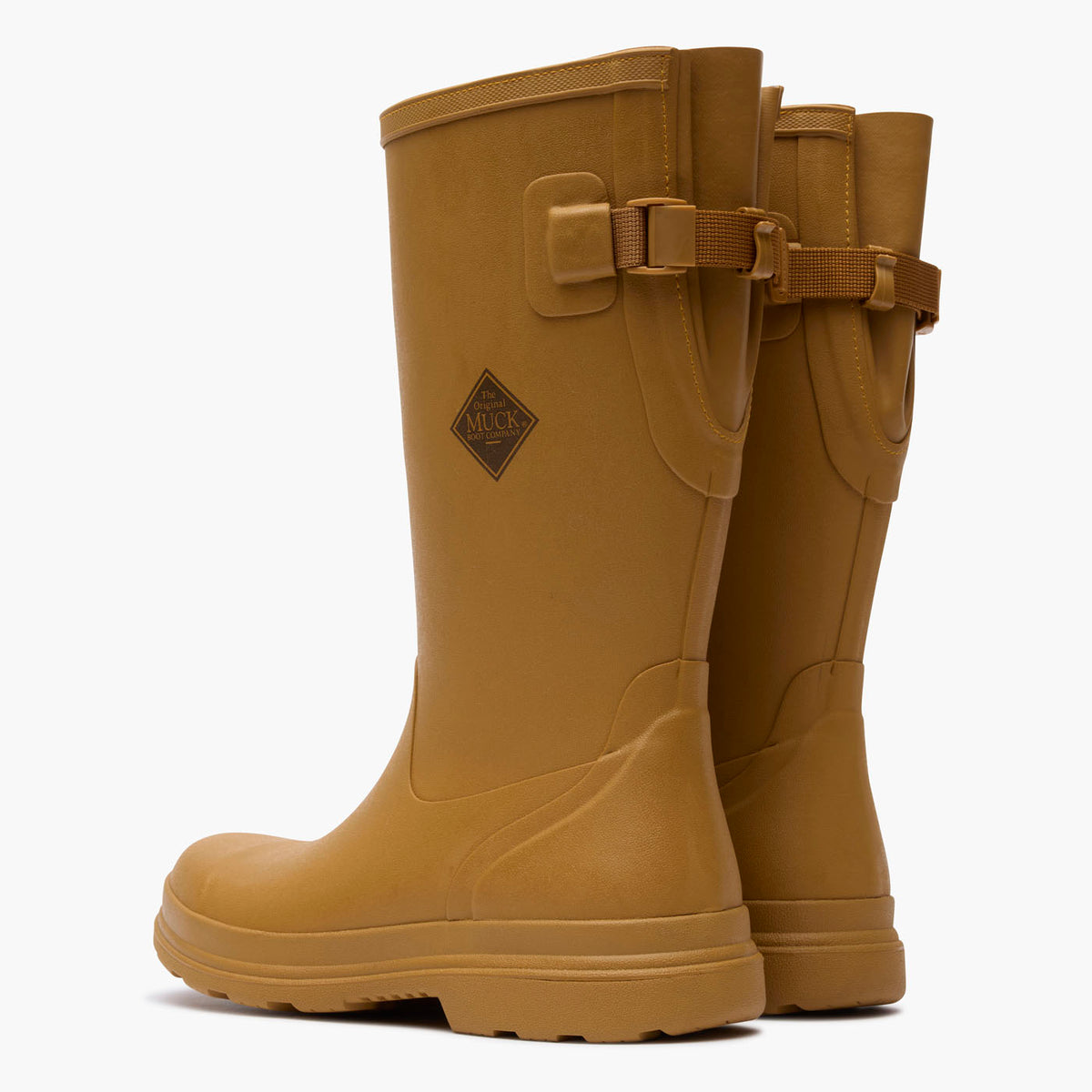 SKU: MRS12W82 — Rainscape Women's 12" Adjustable Rain Boot (Backside view of Brown adjustable rain boot on a grey background)