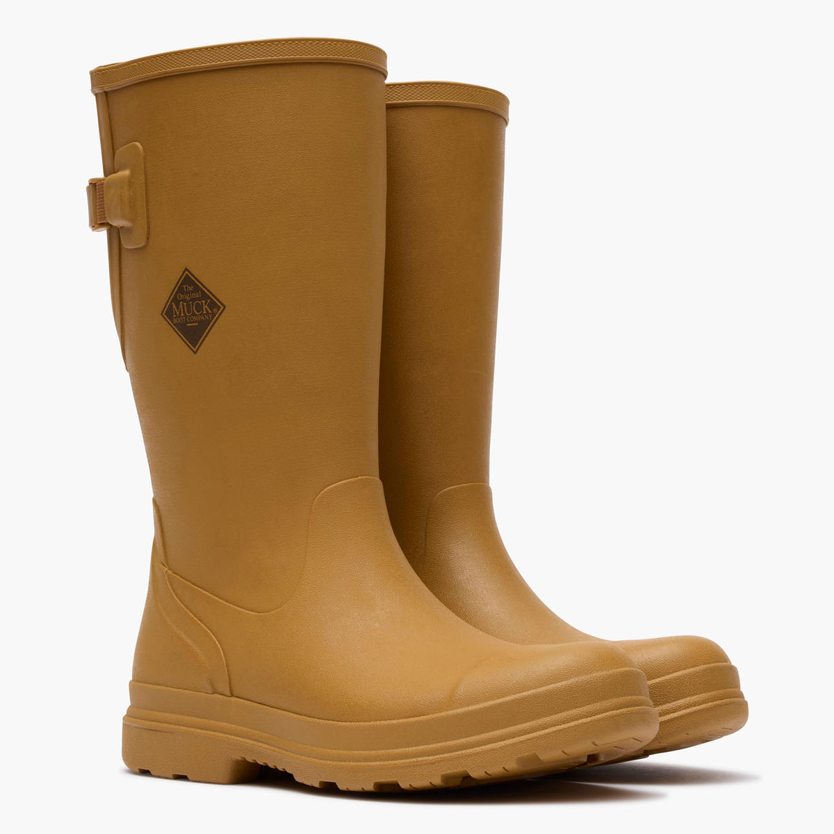 SKU: MRS12W82 — Rainscape Women's 12" Adjustable Rain Boot (Pair of Brown adjustable rain boot on a 3/4 angle on a grey background)