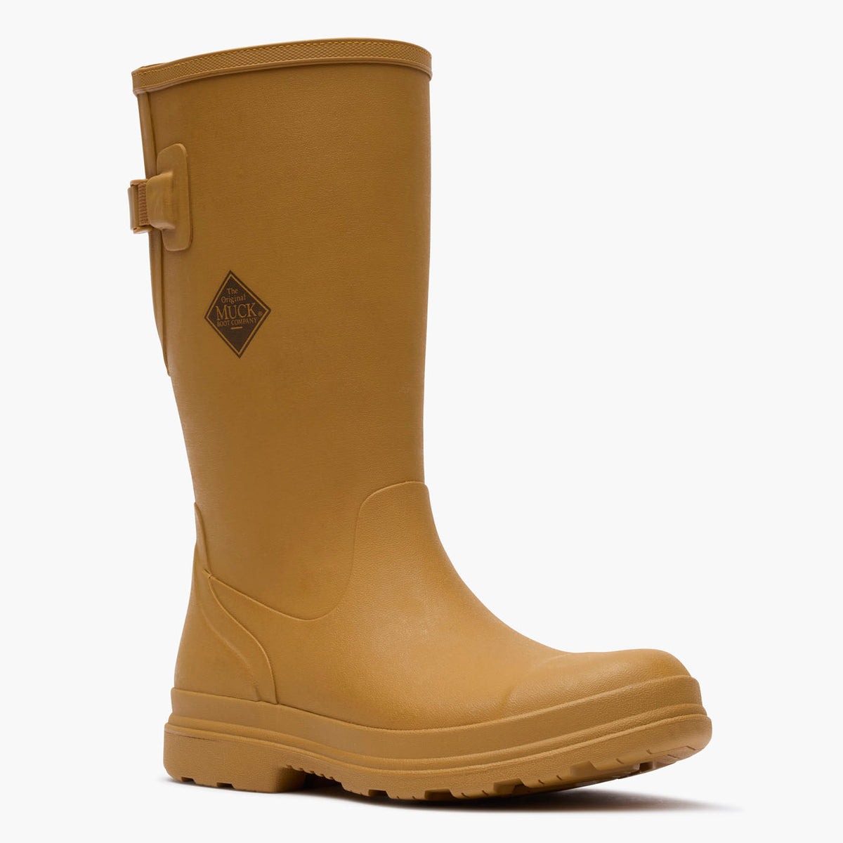 SKU: MRS12W82 — Rainscape Women's 12" Adjustable Rain Boot (3/4 angle view of Brown adjustable rain boot on a grey background)