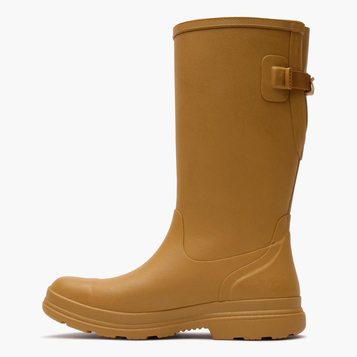SKU: MRS12W82 — Rainscape Women's 12" Adjustable Rain Boot (Left side view of Brown adjustable rain boot on a grey background)