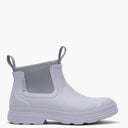 Light gray rubber boot with elastic sides on a white background