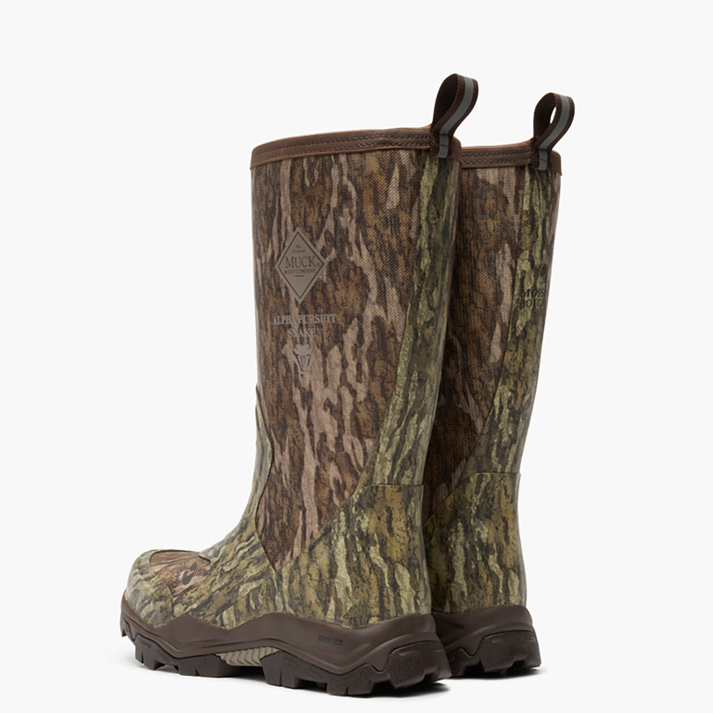 Pair of camouflage rubber boots on a white background