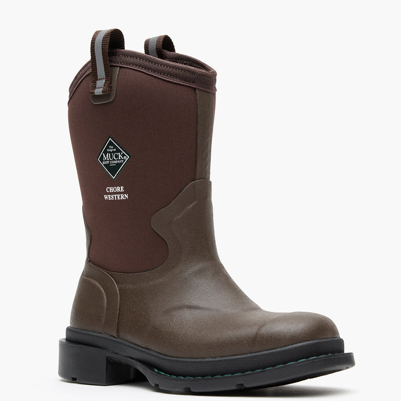 Chore Western Kids Rubber cowboy boot in brown on a white background