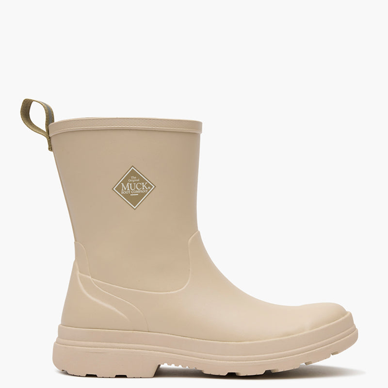 Beige rubber boot with Muck Boot logo on a white background