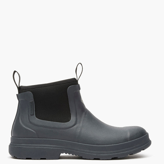 Gray rubber boot with black elastic shaft on a white background