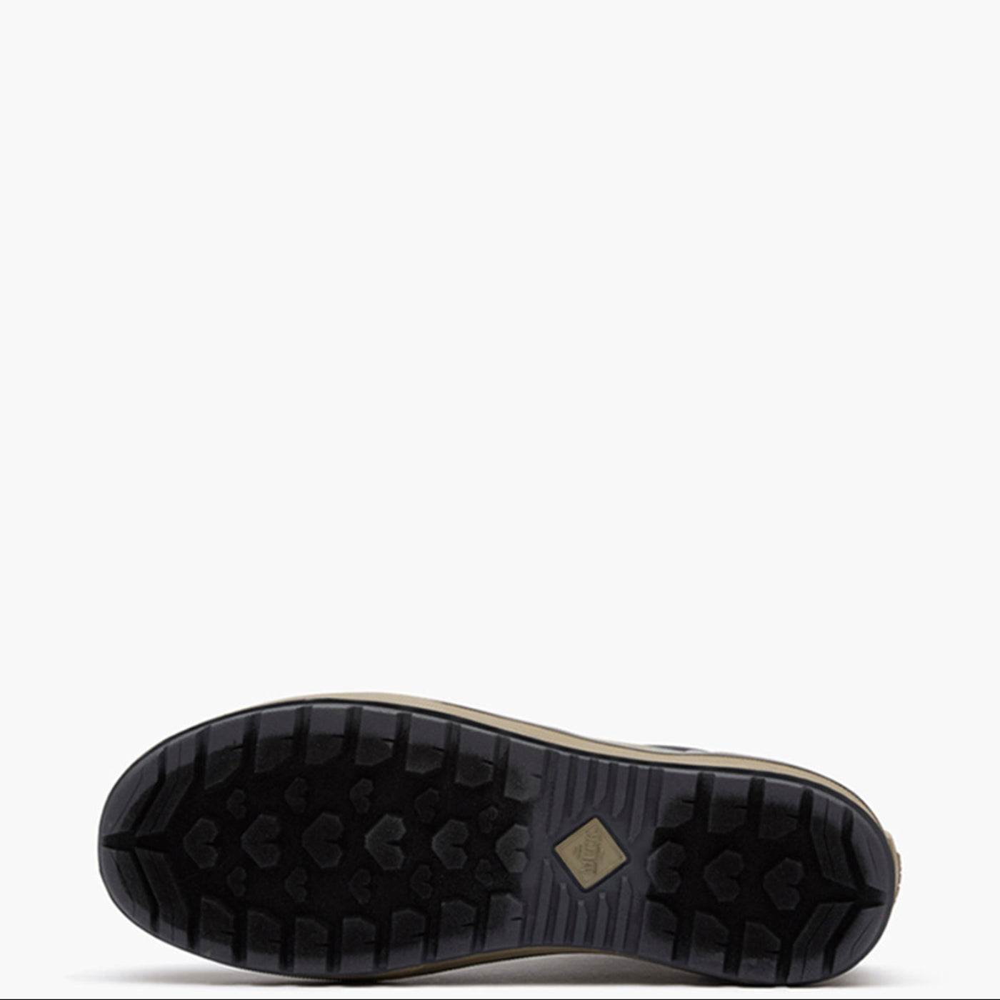 Black sole of a Muck shoe on a white background